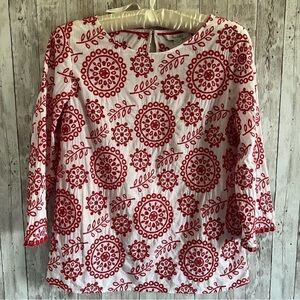 Boden Embroidered 3/4 Sleeve Cotton Blouse